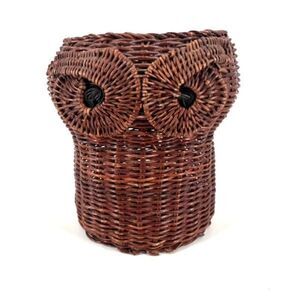 Vintage Wicker Rattan Woven‎ Potpourri Basket Owl Collectible Adirondack Camp